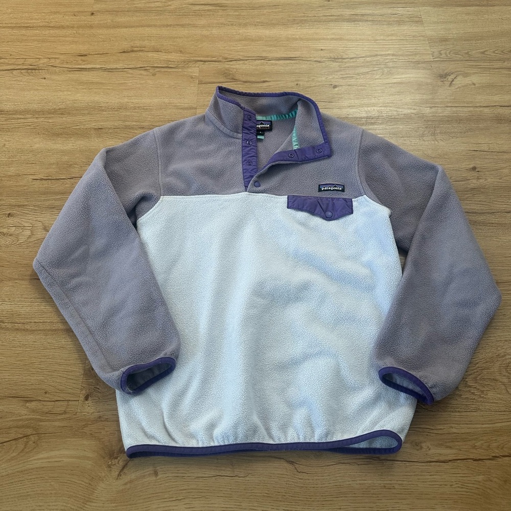Patagonia Synchilla Fleece Pullover Snap-T Lavender Blue Colorblock Womens Small
